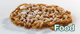 image of a funnel cake with a white text label that says food in the lower right corner